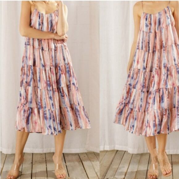 Storia Boutique Tiered Midi Length Whimsy Fairy Dress Tie shoulder size Medium - Picture 3 of 9